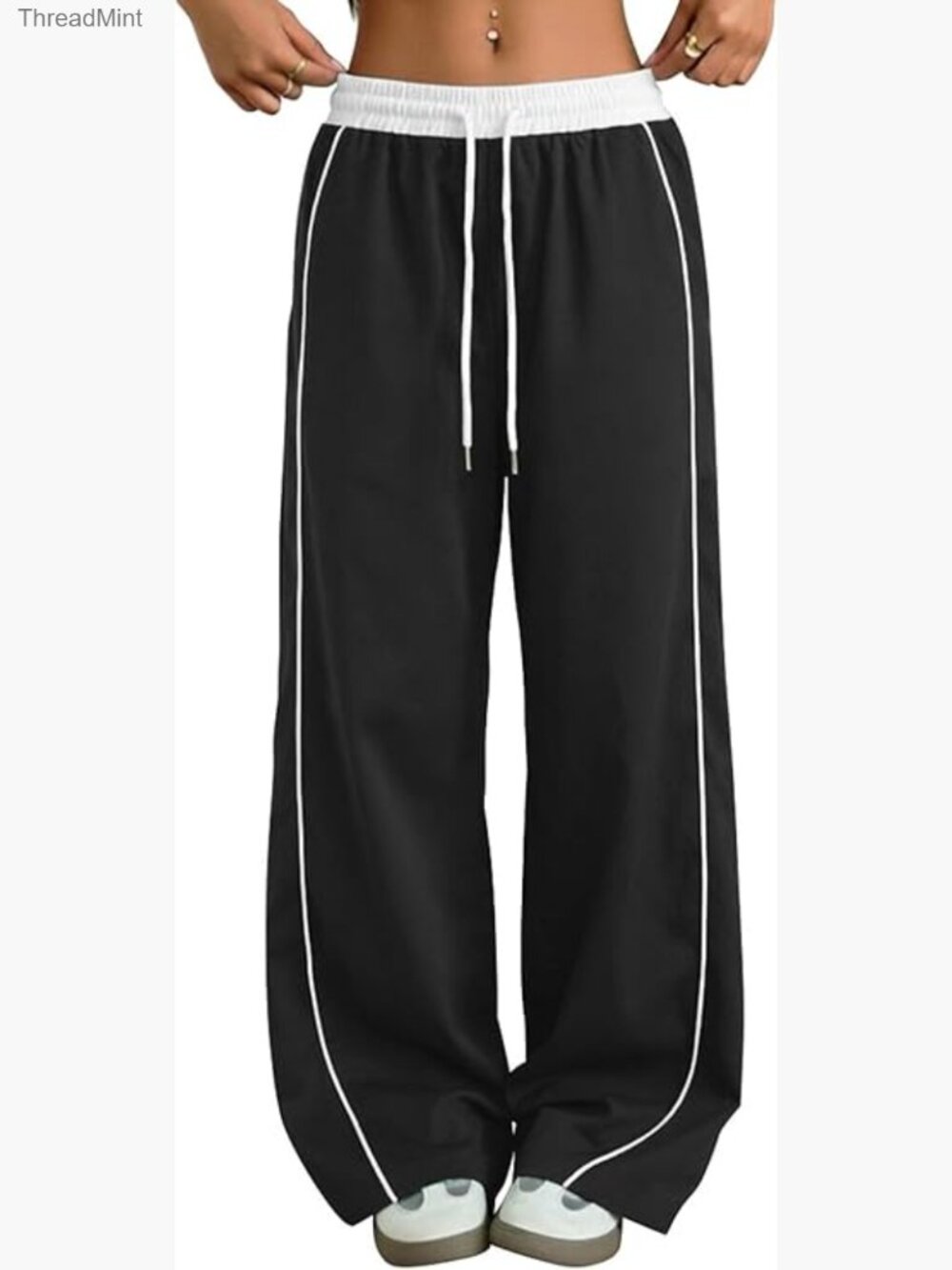 Y2K Wide Leg Cargo Sweatpants Drawstring Waist Jogger Pockets - Picture 1 of 7